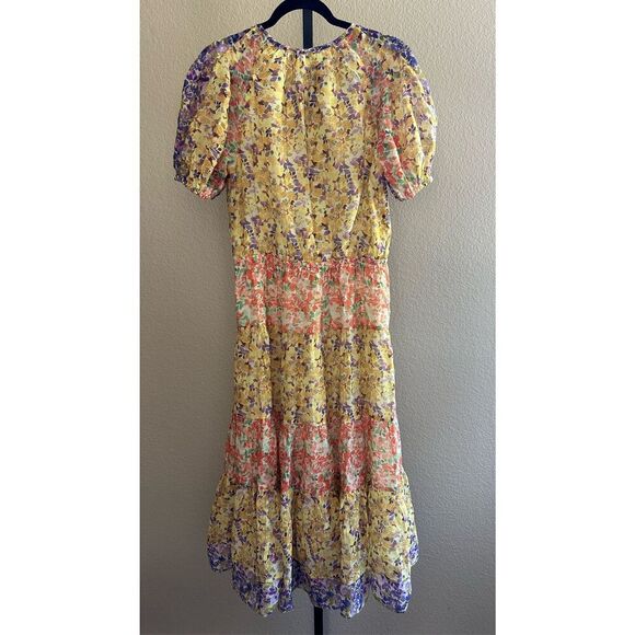 Size M Anthropologie Current Air Colorblock Floral Print MIDI Dress - Picture 4 of 6